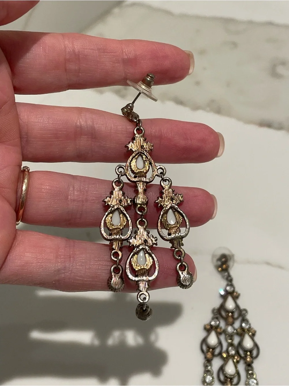 Vintage-Inspired White Teardrop Chandelier Earrings